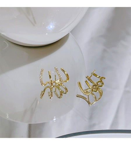 Brinco Ear Cuff  Pedra Zirconia Dourado Pequeno Meia Argola