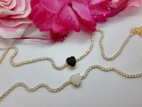 Colar Chocker Zirconia Coração Vermelho Preto Branco Riviera