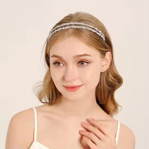Tiara Dupla Porta Coque Cabelo Noiva Prata Zirconia Luxo