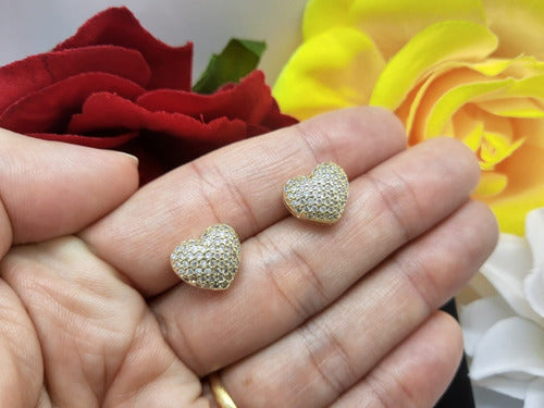 Brinco Pedra Zirconia Coração F Ouro Semi Joia Noiva Festa