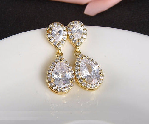 Brinco Noiva Pedra Zirconia Dourado Ou Prata Gota Debutante