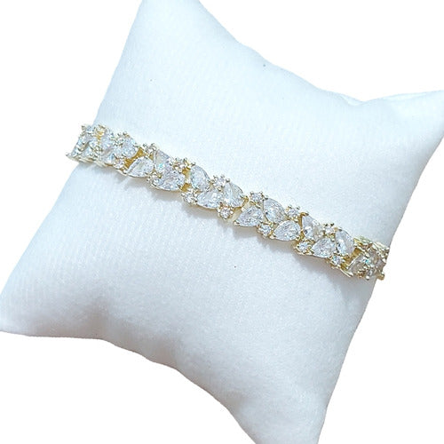 Pulseira Bracelete Dourada Zircônia Noiva Debutante 15 Anos - 18 cm - Dourado - 18 cm