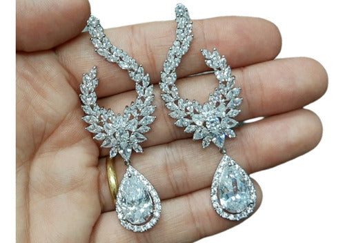 Brinco Noiva Pedra Zirconia Prata Festa Gota Luxo Grande