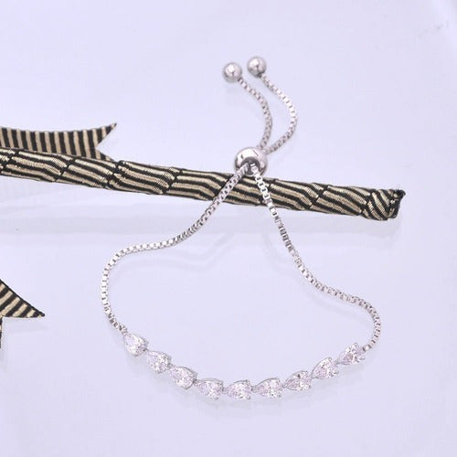 Pulseira Bracelete Prata Com Zircônia Noiva Debutante Gota