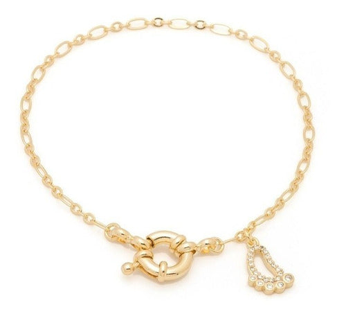 Pulseira Gestante Pezinho Pedra Zirconia F. Ouro Semi Joia