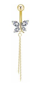 Piercing De Umbigo Prata Ou Dourado Borboleta Zirconia