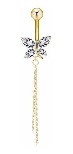 Piercing De Umbigo Prata Ou Dourado Borboleta Zirconia
