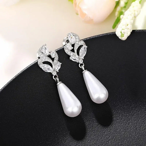 Brinco Pérola E Zirconia Noiva Pequeno Delicado Prata Br-148 Prateado