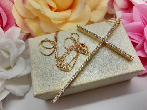 Colar Cruz Crucifixo Grande Pedra Zirconia Dourado Ou Prata