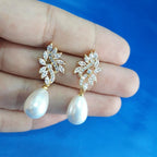 Brinco Pérola E Zirconia Noiva Pequeno Delicado Dourado Gota