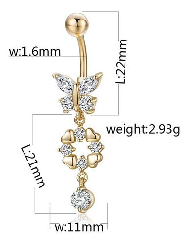 Piercing De Umbigo Pendurado Dourado Ou Prata Zirconia