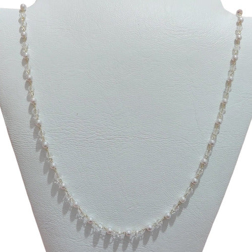 Maxi Colar Com Pérola E Cristais F. Ouro 18k 70 Cm Longo