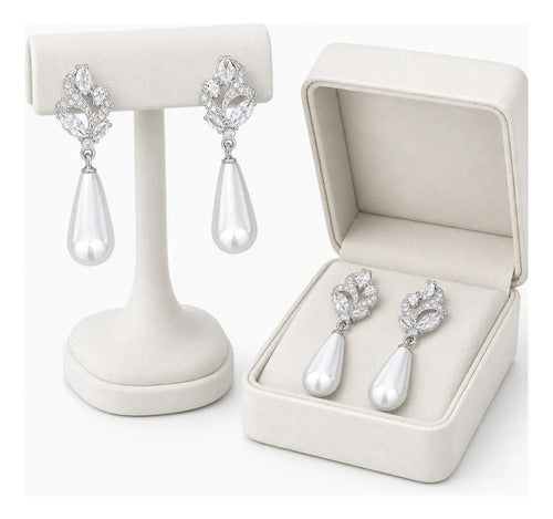 Brinco Pérola E Zirconia Noiva Pequeno Delicado Prata Br-148 Prateado