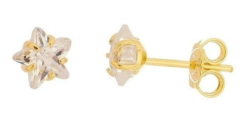 Brinco Pedra Zirconia Estrela 2 Furo Daminha Infantil 5 Mm