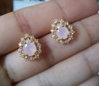 Conjunto Colar E Brinco Gota Pedra Rosê Zirconia F Ouro 18k