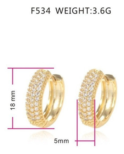 Brinco Argola Pedra Zirconia Dourado F. Ouro 18k  12 Mm