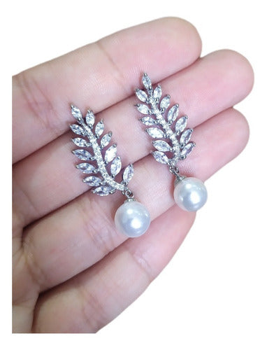 Brinco Pérola E Zirconia Noiva Pequeno Delicado Prata