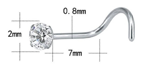 Piercing Nariz Nostril Aço Pedra Zirconia 2 Mm Pt De Luz