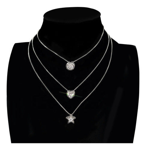 Colar Corrente Pedra Zirconia Coração Semijoia Dourado Prata