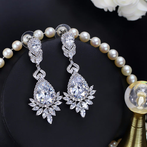 Brinco Verde Madrinha Zirconia Prata Festa Debutante Grande