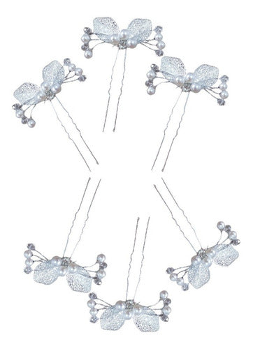 6 Arranjos Enfeite Aplique Dourado Cabelo Noiva Perola Dama