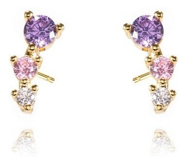 Brinco Ear Cuff Pedra Zirconia Dourado Infantil Pequeno Rosa