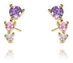 Brinco Ear Cuff Pedra Zirconia Dourado Infantil Pequeno Rosa