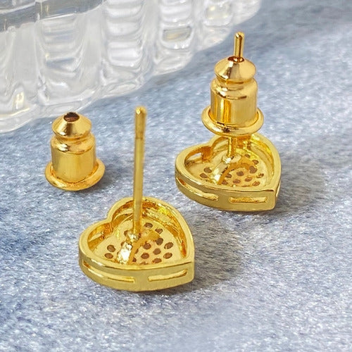 Brinco Pedra Zirconia Coração F Ouro Semi Joia Noiva Festa