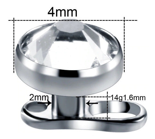 Piercing Microdermal Titânio Pedra Cristal 3mm 4mm 5mm