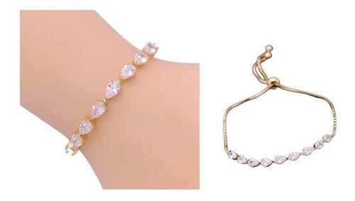 Pulseira Bracelete Dourada Com Zircônia Noiva Debutante Gota