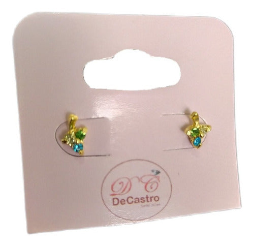 Brinco Dourado Infantil Folheado Ouro Uva Strass 2 Furo Peq