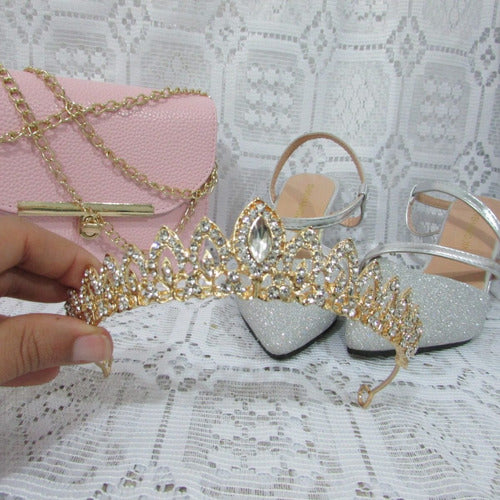 Coroa Tiara Arranjo Cabelo Noiva Strass Dourada Ouro