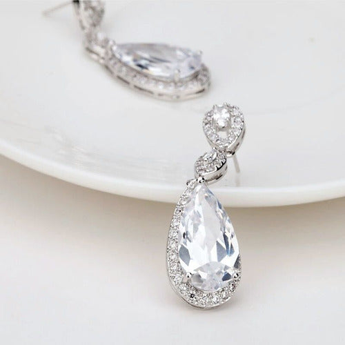 Brinco Noiva Pedra Zirconia Prata Festa Gota Luxo Debutante