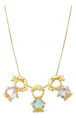 Colar Filhos Pedra Zirconia Banhado Ouro 18k Semi Joia