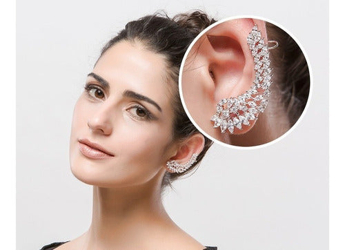 Brinco Ear Cuff Noiva Pedra Zirconia Prata Festa Debutante