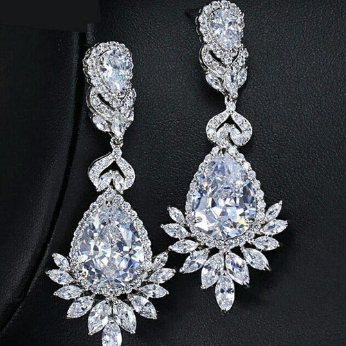 Brinco Noiva Zirconia Prata Festa Debutante Luxo Pendurado