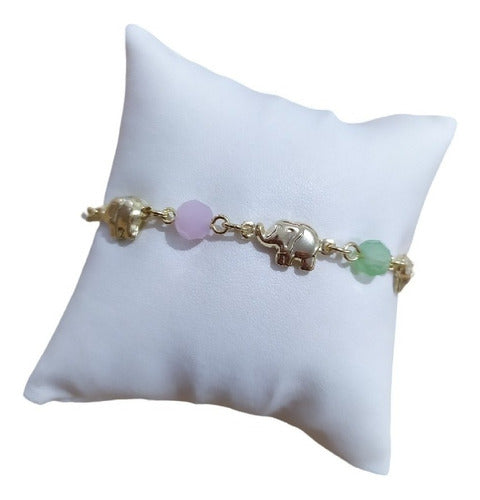 Pulseira Infantil Com Elefantes Folheada Ouro 18k Semi Joia