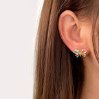 Colar Brinco Borboleta Pedra Zirconia Colorido Banhado Ouro