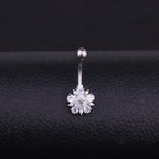 Piercing De Umbigo Prata Flor Zirconia Pequeno Aço 316