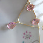 Conjunto Colar E Brinco Gota Rosa Pedra Zirconia Folheado