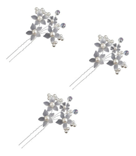 3 Arranjo Enfeite Cabelo Noiva Perola Dama Daminha Debutante