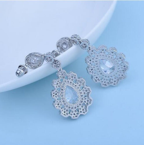 Brinco Noiva Pedra Zirconia Prata Festa Debutante Luxo