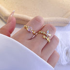 Anel Pedra Zirconia Festa Dourado Borboleta Furtacor Ajustav