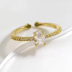 Anel Pedra Zirconia Festa Dourado Ajustável Folheado Oval