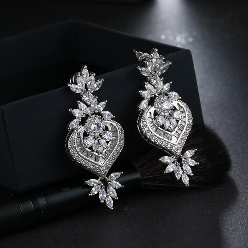 Brinco Noiva Zirconia Pendurado Prata Debutante Luxo