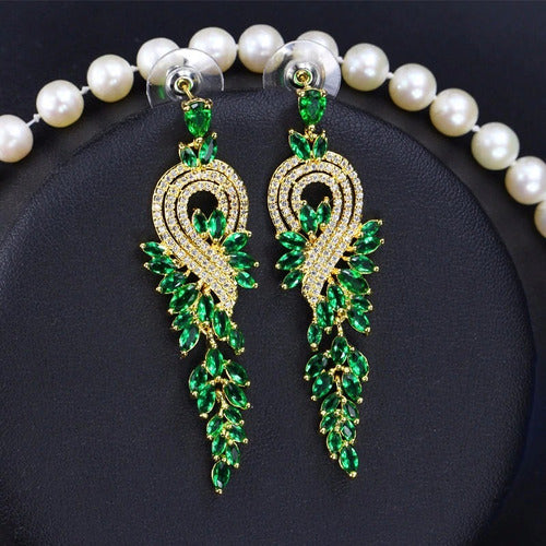 Brinco Noiva Zirconia Prata Verde Festa Formatura Madrinha