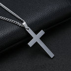 Corrente Masculina Aço Inox Pingente Cruz Preta Prata 60 Cm