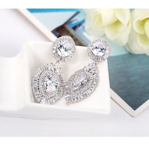 Brinco Noiva Pedra Zirconia Prata Debutante Pendurado Gota