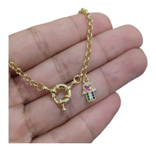 Pulseira Bracelete Mão De Fátima Elo Português Boia F. Ouro