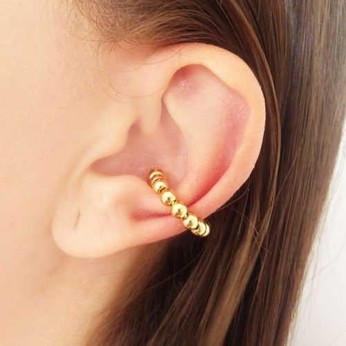 Piercing Argola Orelha Falso Fake Dourado Barato Bolinhas